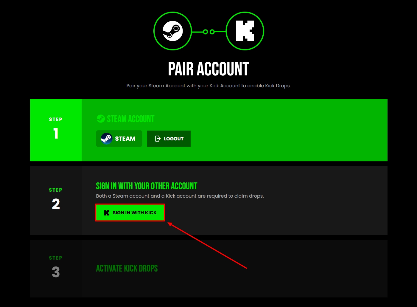 Подключение Kick